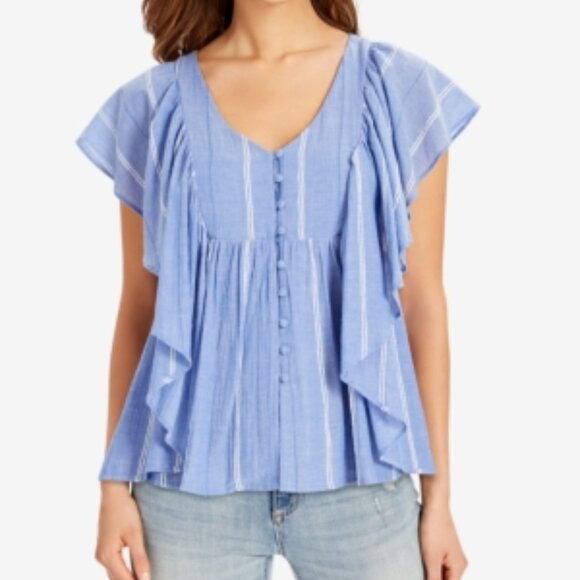 Vintage America Delfina Flounce Top Blue Stripe NWOT - Picture 2 of 4